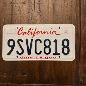California License Plate - White - New